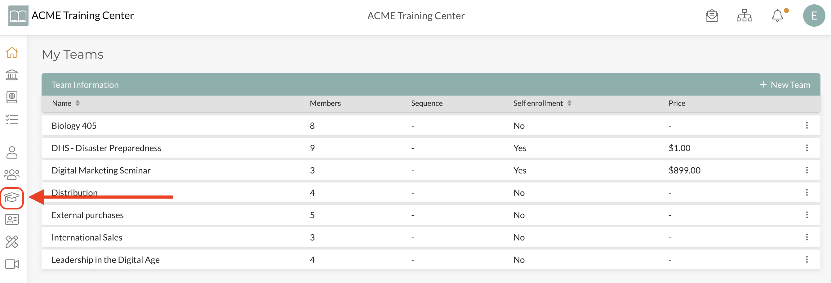 Course Selector Menu