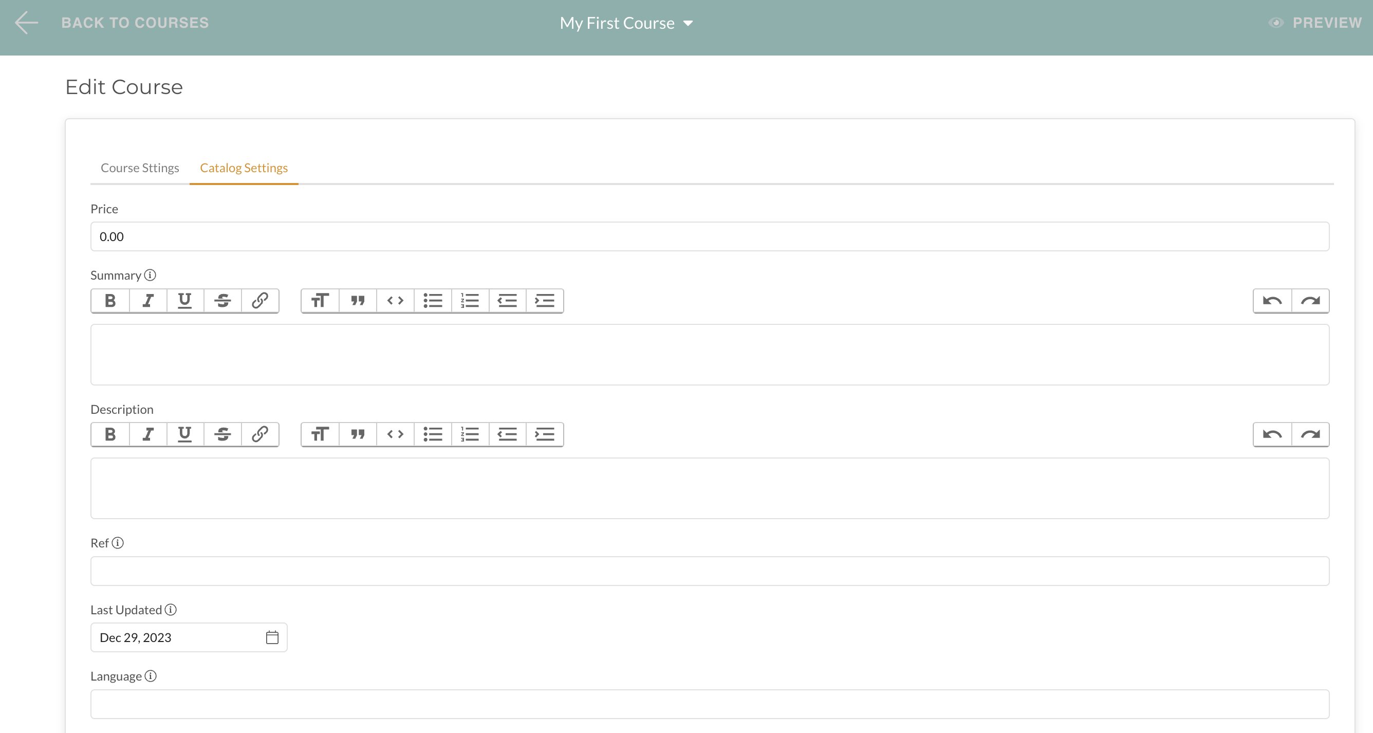 Course Catalog Settings