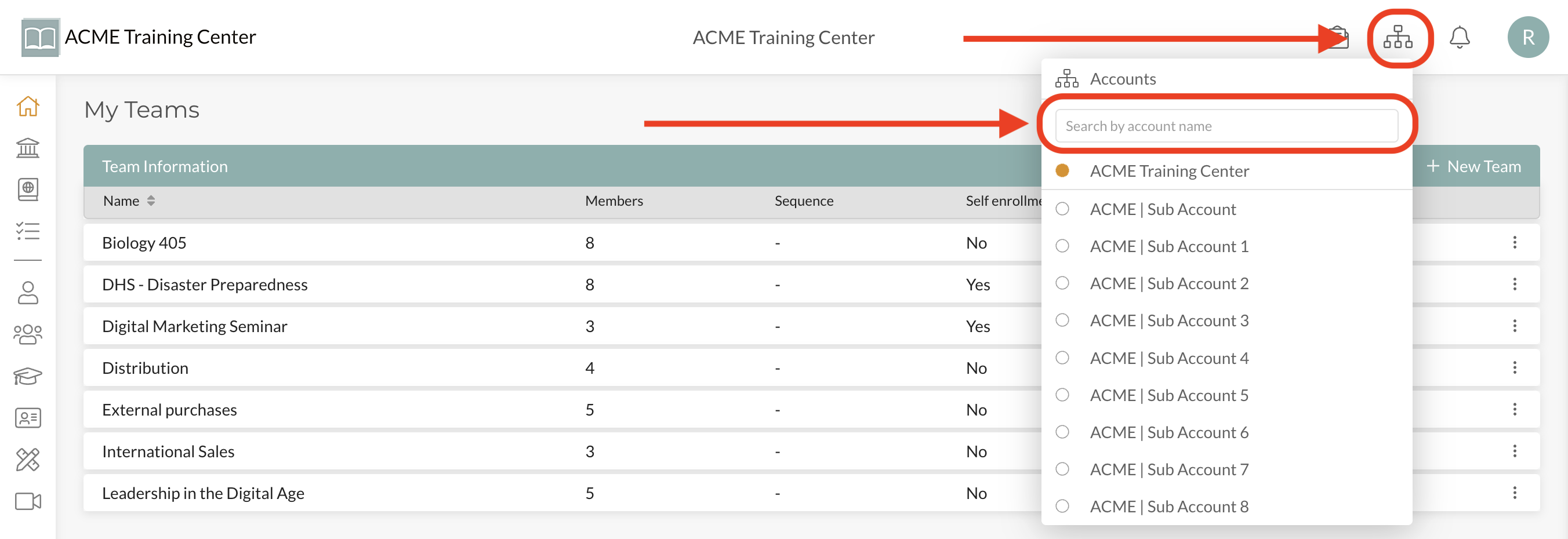 Account Switching Menu